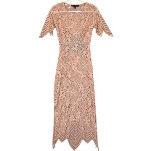 For Love & Lemons Dress Womens Small Pink Floral Lace Cut Out Sheer Midi Party